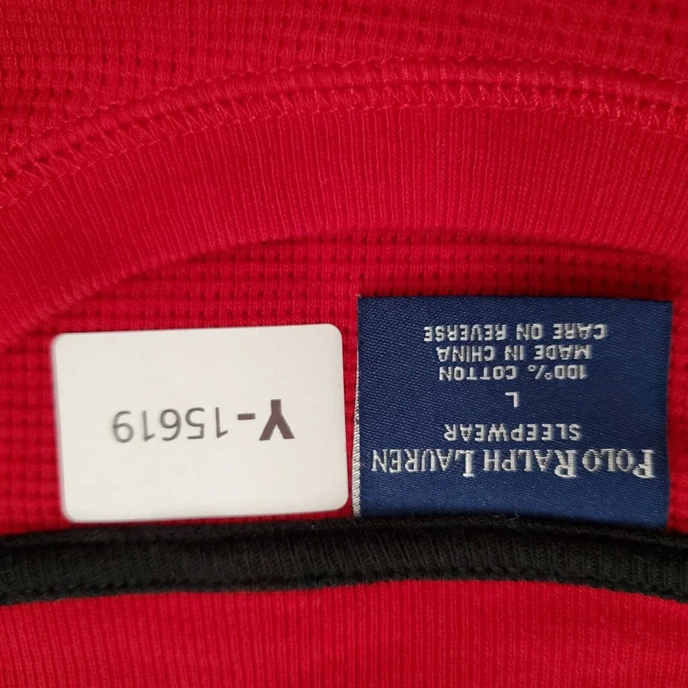 Polo Ralph Lauren Men Sleepwear Large Red Logo Embroidered Waffle Knit Thermal